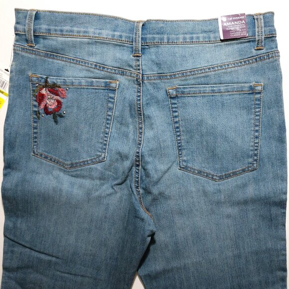 Gloria Vanderbilt Women's Rose Bouquet Embroidered Tapered Fit Jeans 14P Petite - Picture 4 of 12